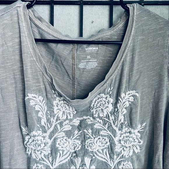 Sonoma cream 3/4 sleeve embroidered top sz XL - Picture 5 of 6